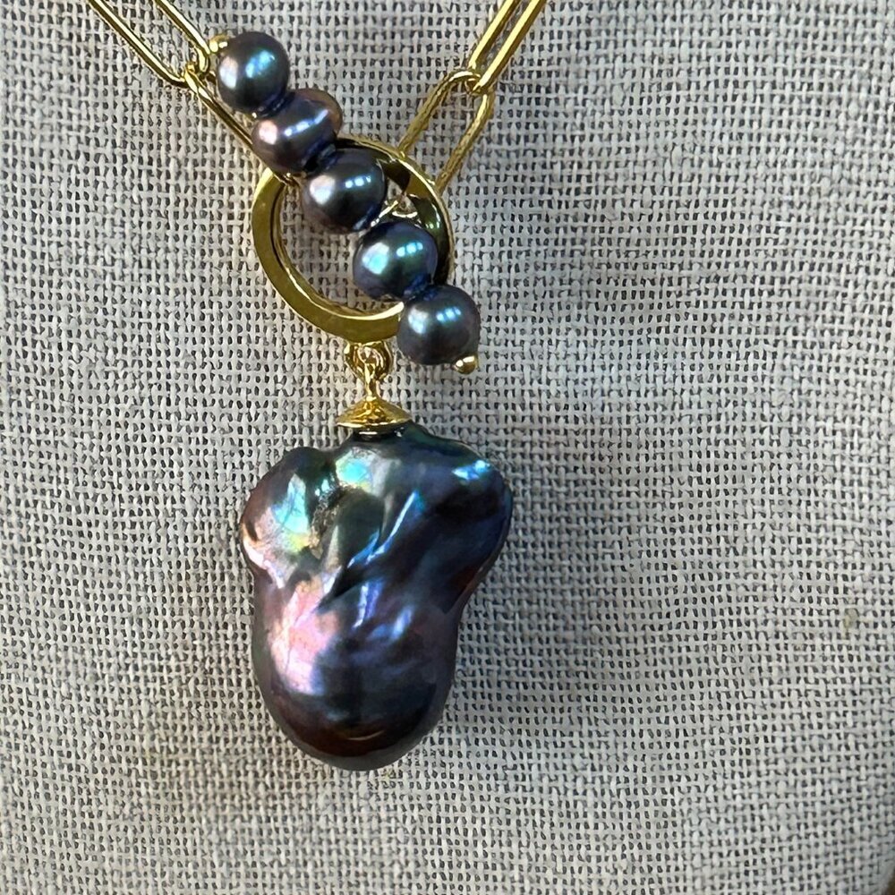 Rarities Carol Brodie 201/4" Gold Plated Pearl Toggle Drop Necklace BLACK nwt - Picture 12 of 14